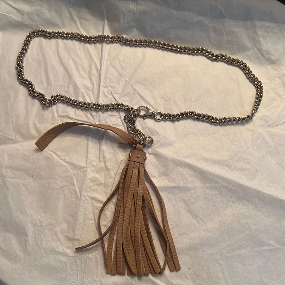 New Authentic Gucci Belt. Silver hardware. Tan leather tassel. Size 85/34